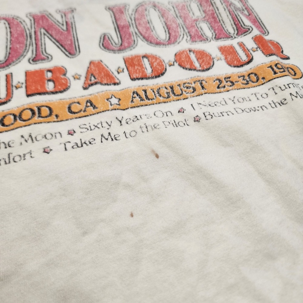 Elton John T Shirt Mens L Cream Troubadour 1970 Live Graphic Cotton Concert Tee - Picture 10 of 10